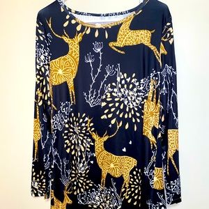 Womens Knee Length Long Sleeve Deer Print/Fall Print Dress